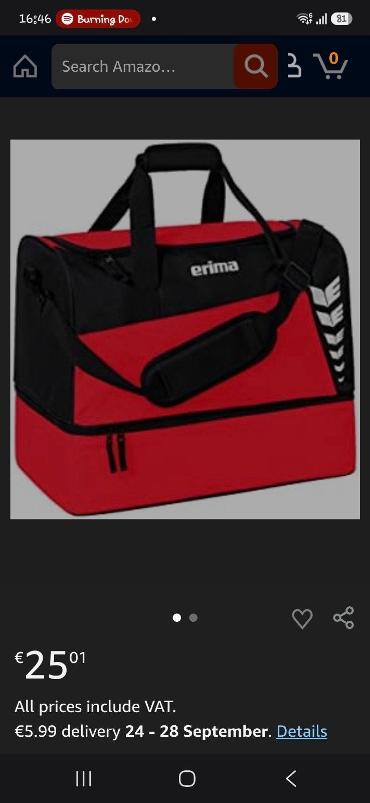 Erima sporttas maat M, Ophalen of Verzenden, Zo goed als nieuw, Unisex kinderen