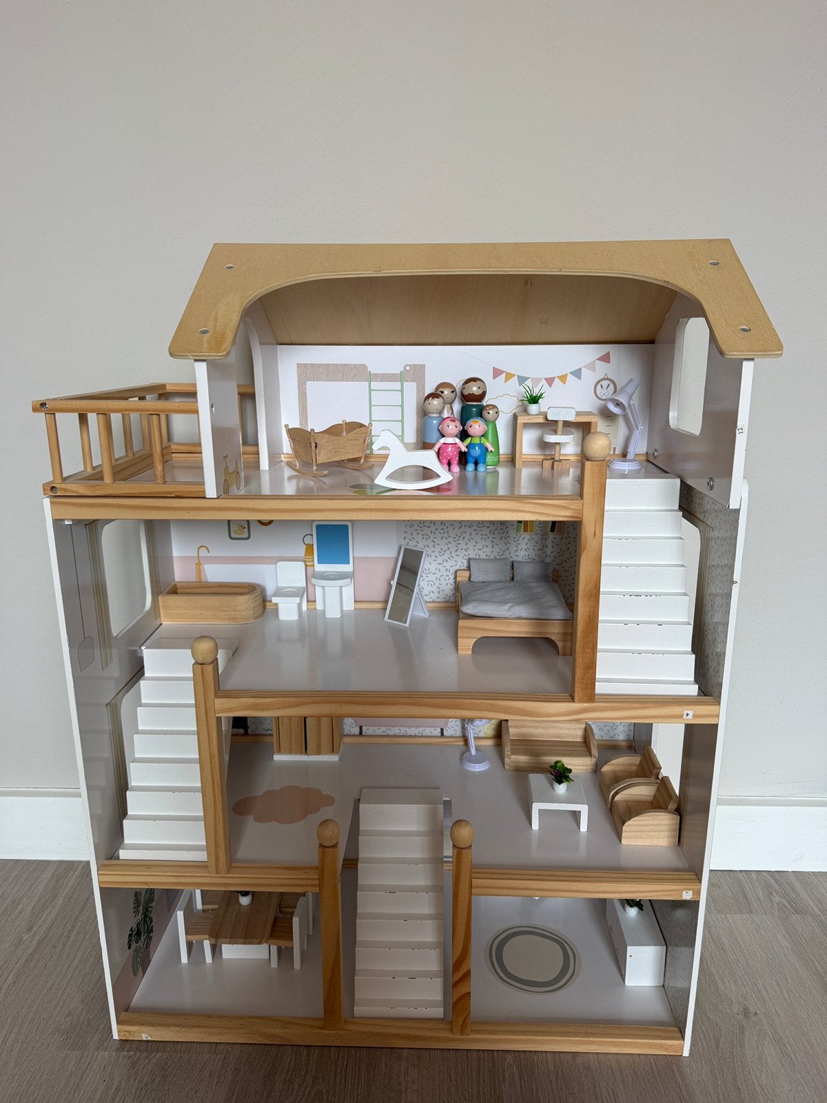 Groot poppenhuis Petit Amelie blanche, hout, wit!, Ophalen, Zo goed als nieuw, Poppenhuis