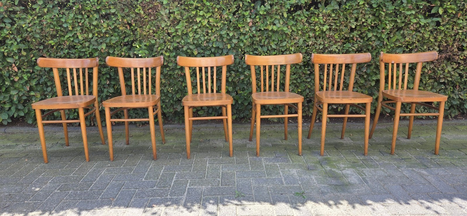 Vintage Retro Café Stoelen - Thonet Look - set van 6, Gebruikt, Bruin, Ophalen of Verzenden, Vijf, Zes of meer stoelen