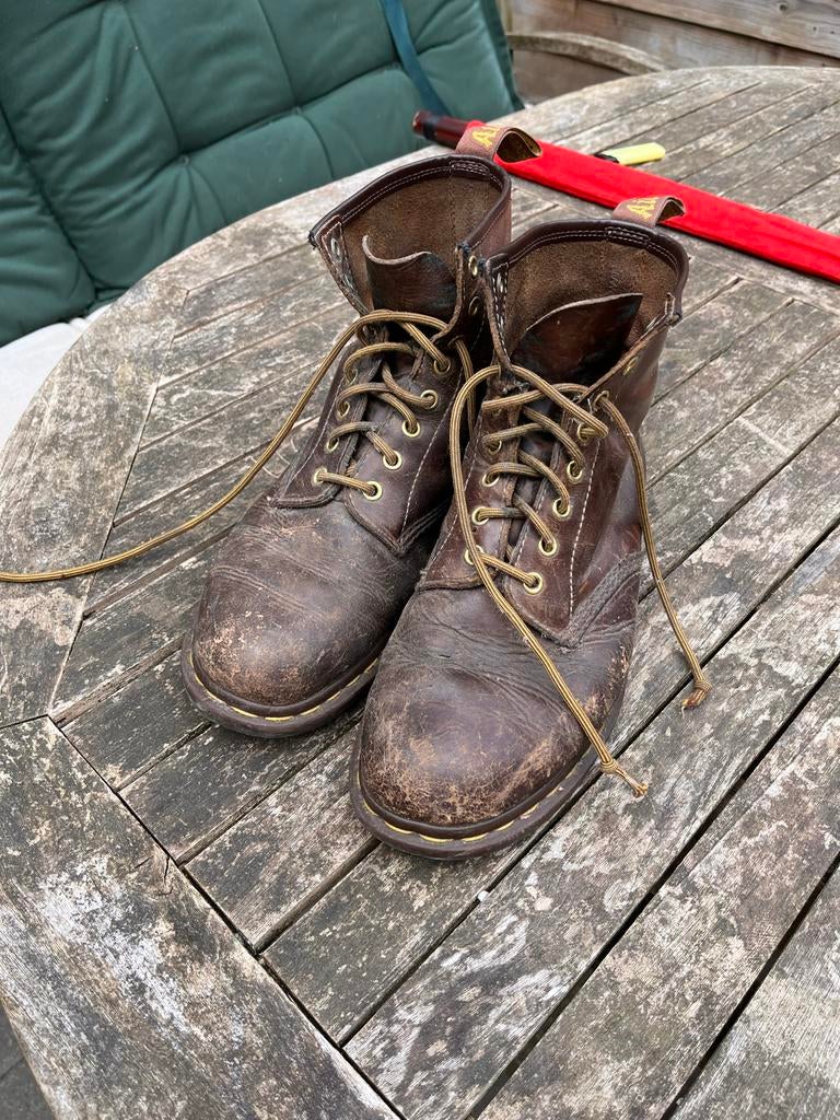 Vintage Dr. Martens Bruine Leren Laarzen - Maat 42, Ophalen of Verzenden, Gedragen, Bruin, Lage of Enkellaarzen