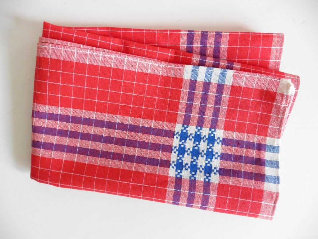 Theedoek keukendoek vintage retro rood blauw Duplex textiel, Katoen, Overige merken, Wasbaar, Nieuw