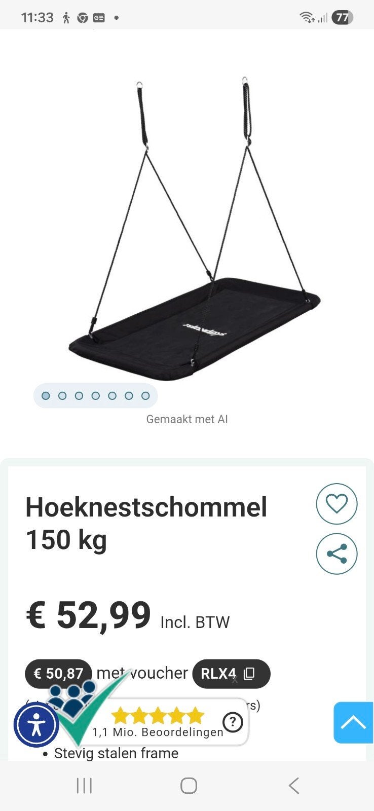 hoeknestschommel, Kinderen en Baby's, Speelgoed | Buiten | Speeltoestellen, Ophalen of Verzenden