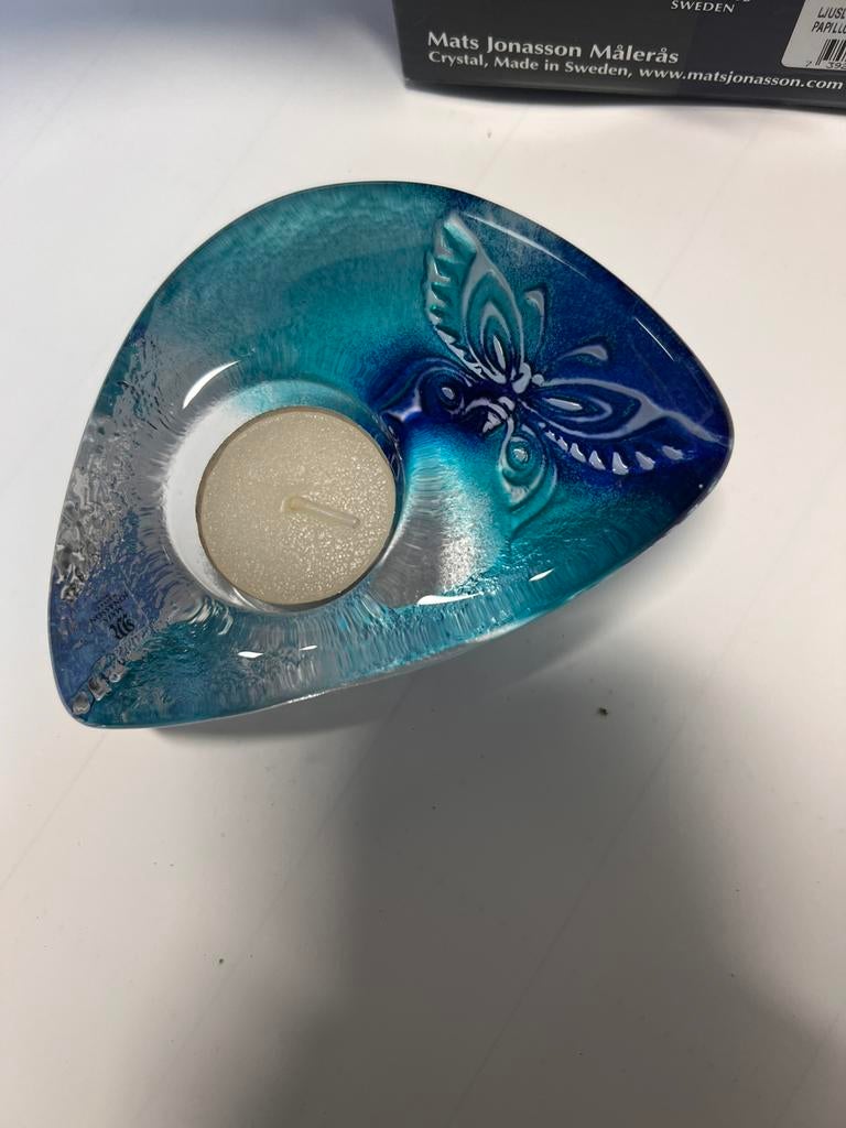 Mats Jonasson Målerås crystal Papillon blauw, Ophalen of Verzenden