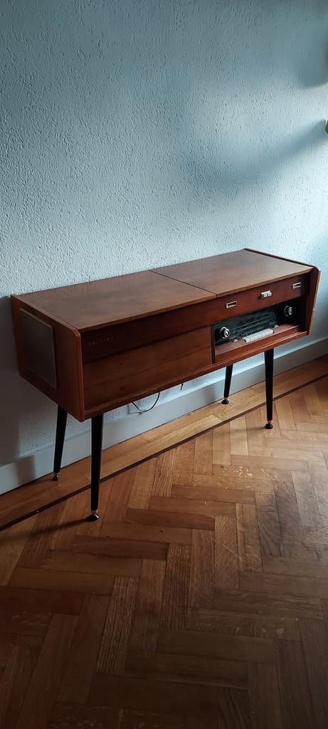 Vintage Philips radio tafel wandmeubel Jaren 50 109 cm breed, Ophalen, Zo goed als nieuw