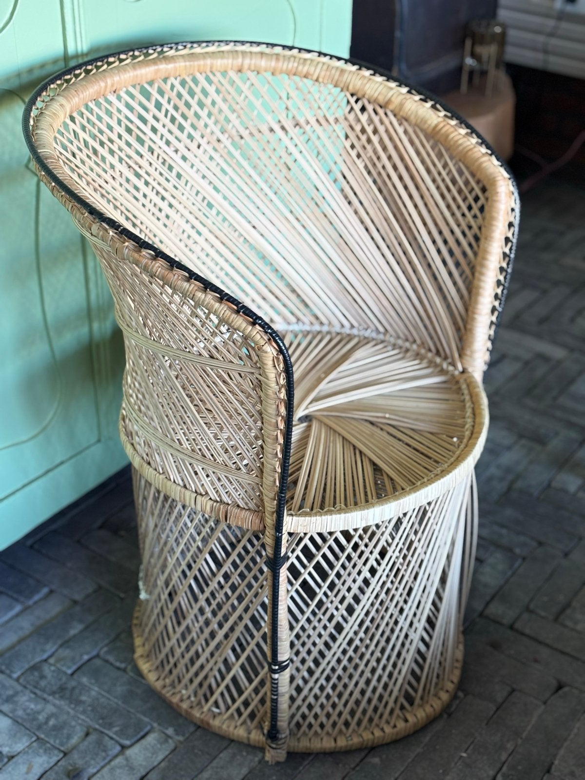 Vintage rotan pauwstoel, bohemian stijl, Ophalen of Verzenden