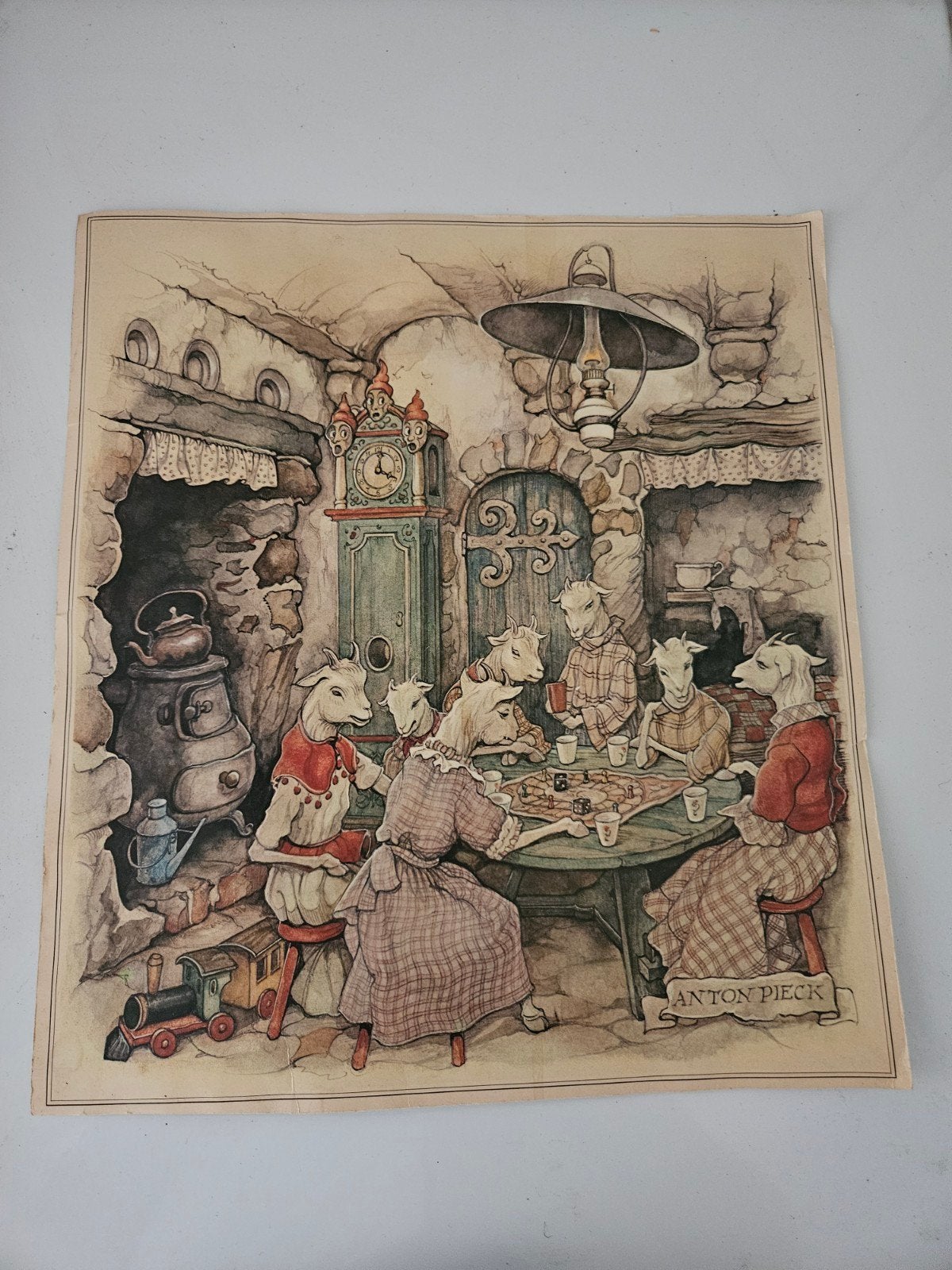 2 Anton Pieck prenten: Geitjes aan tafel & Kabouter bij kast, Antiek en Kunst, Kunst | Tekeningen en Foto's, Ophalen