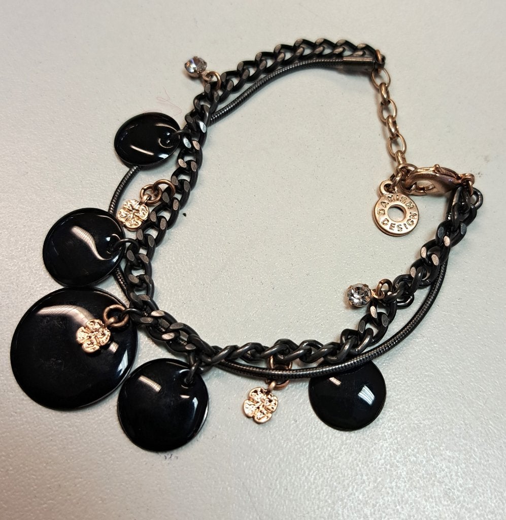 Pilgrim danish design armband met zwarte hangertjes nr 44671, Staal, ., Zwart, Ophalen of Verzenden