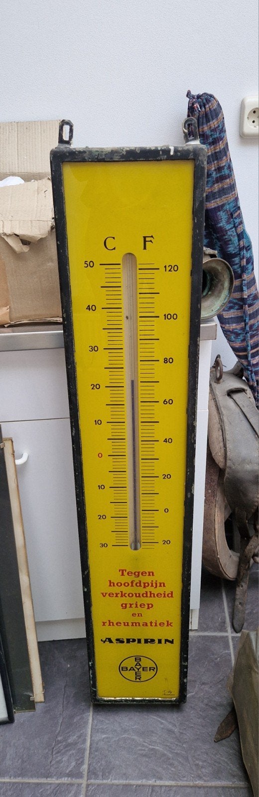 Antieke Bayer Aspirine Thermometer - Krasvrij, Metaal, Zo goed als nieuw, Overige merken, Ophalen