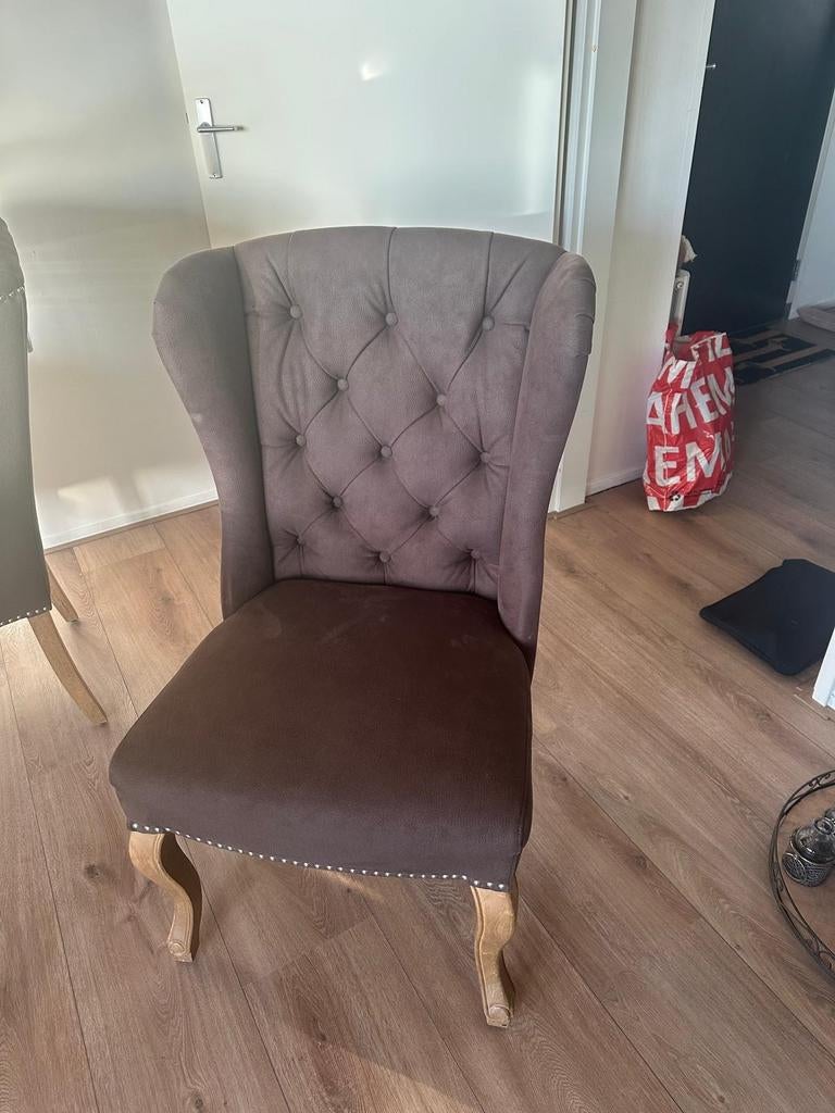 2 mooie eettafel stoelen van Dubbelman design, Ophalen, Twee, Bruin, Zo goed als nieuw