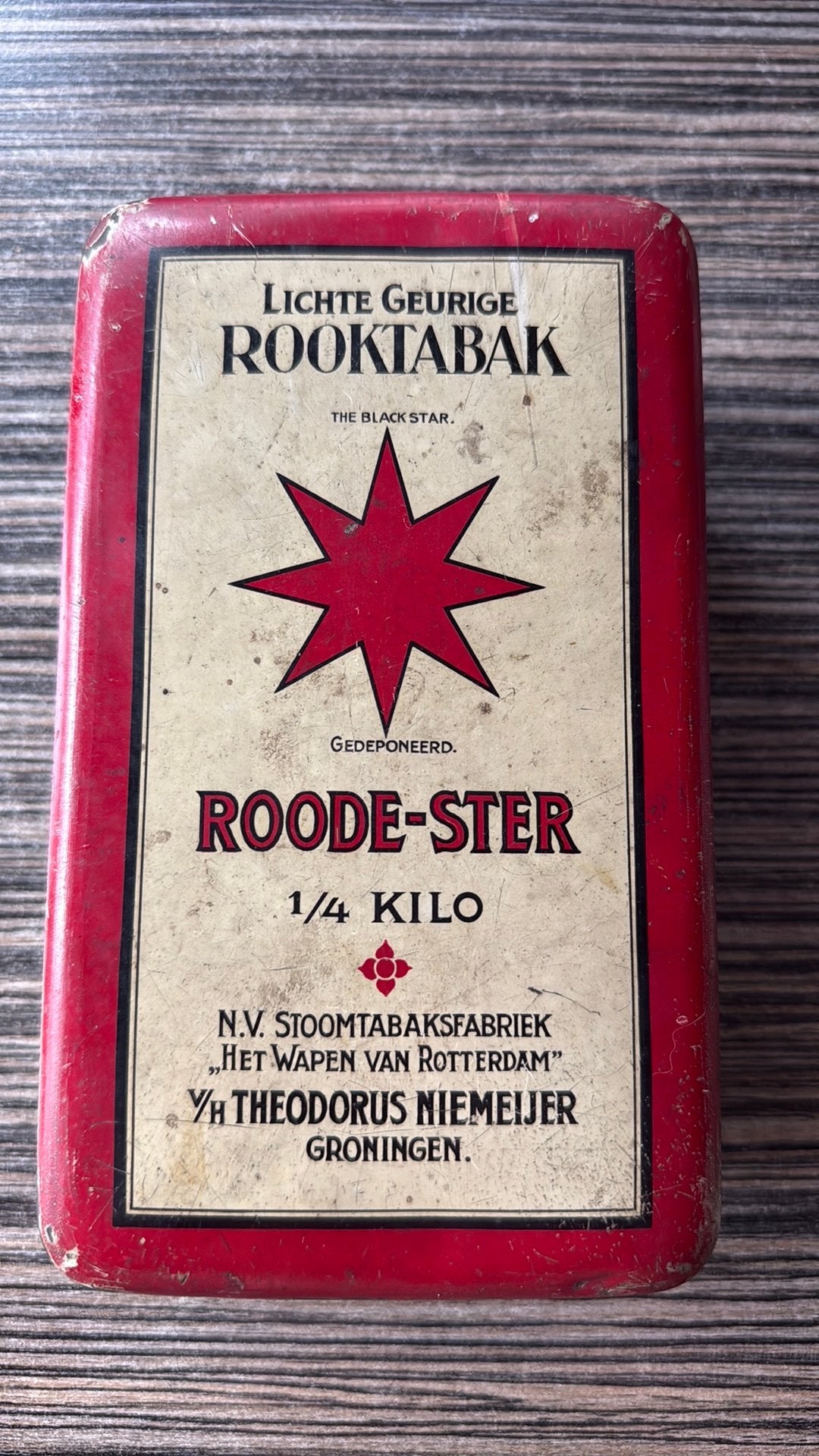 Retro/vintage blik “Roode Ster Rooktabak” Niemeijer R’dam, Ophalen of Verzenden, Gebruikt