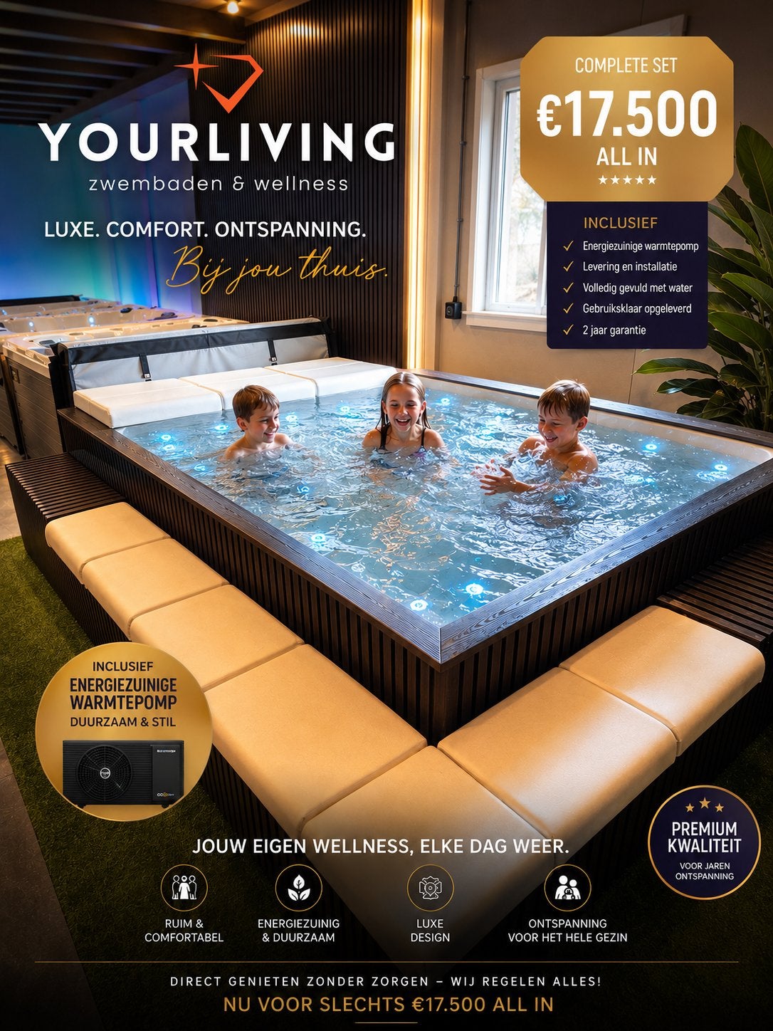 Yourliving Mini Pool Pro | Incl. Warmtepomp | all-in prijs, Ophalen, Nieuw, Opzetzwembad, 200 tot 400 cm