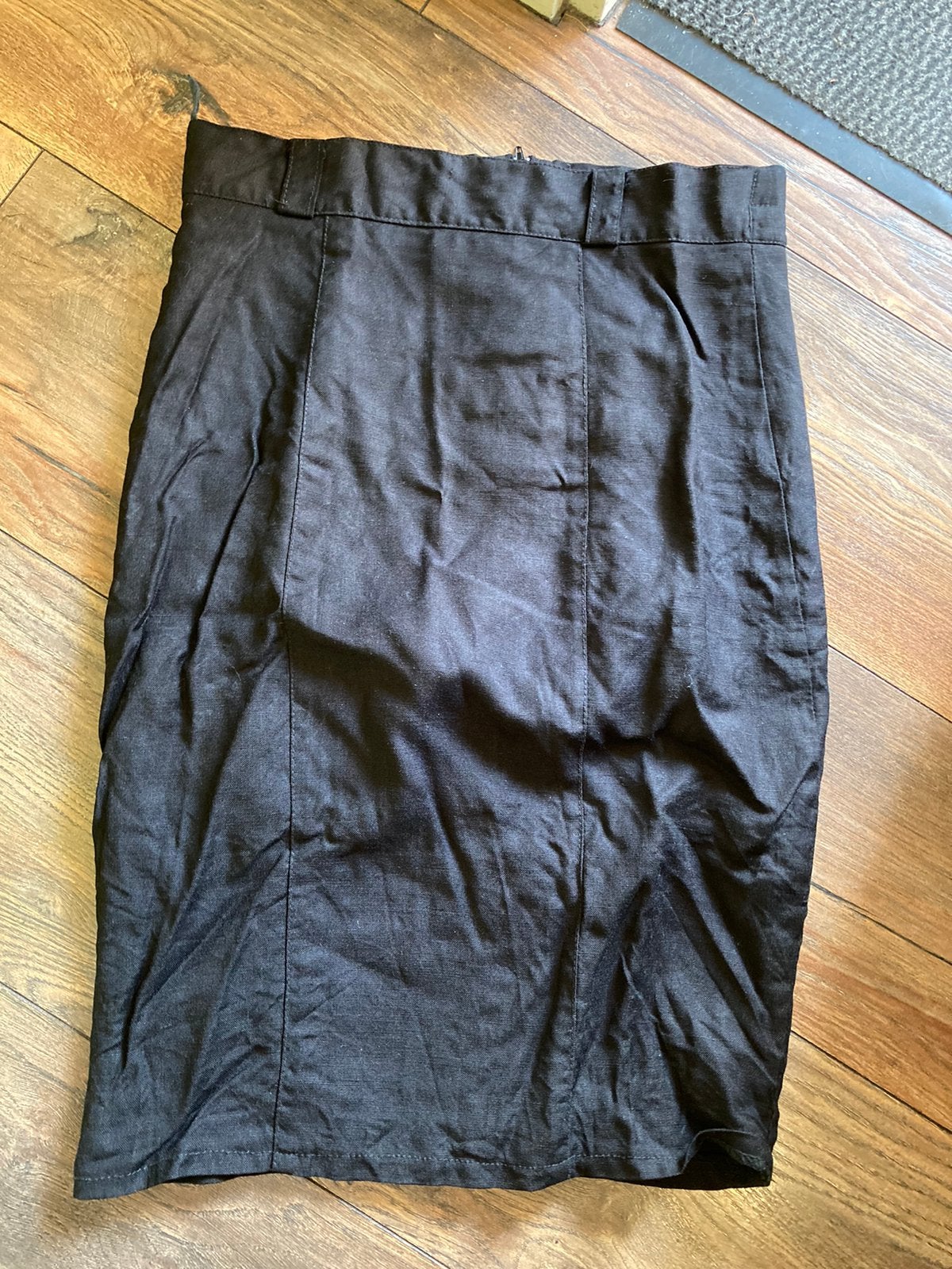 Zwart Linnen rok maat S en broek maat L (aandacht  nodig), Ophalen, Zo goed als nieuw, Zwart, Onder de knie