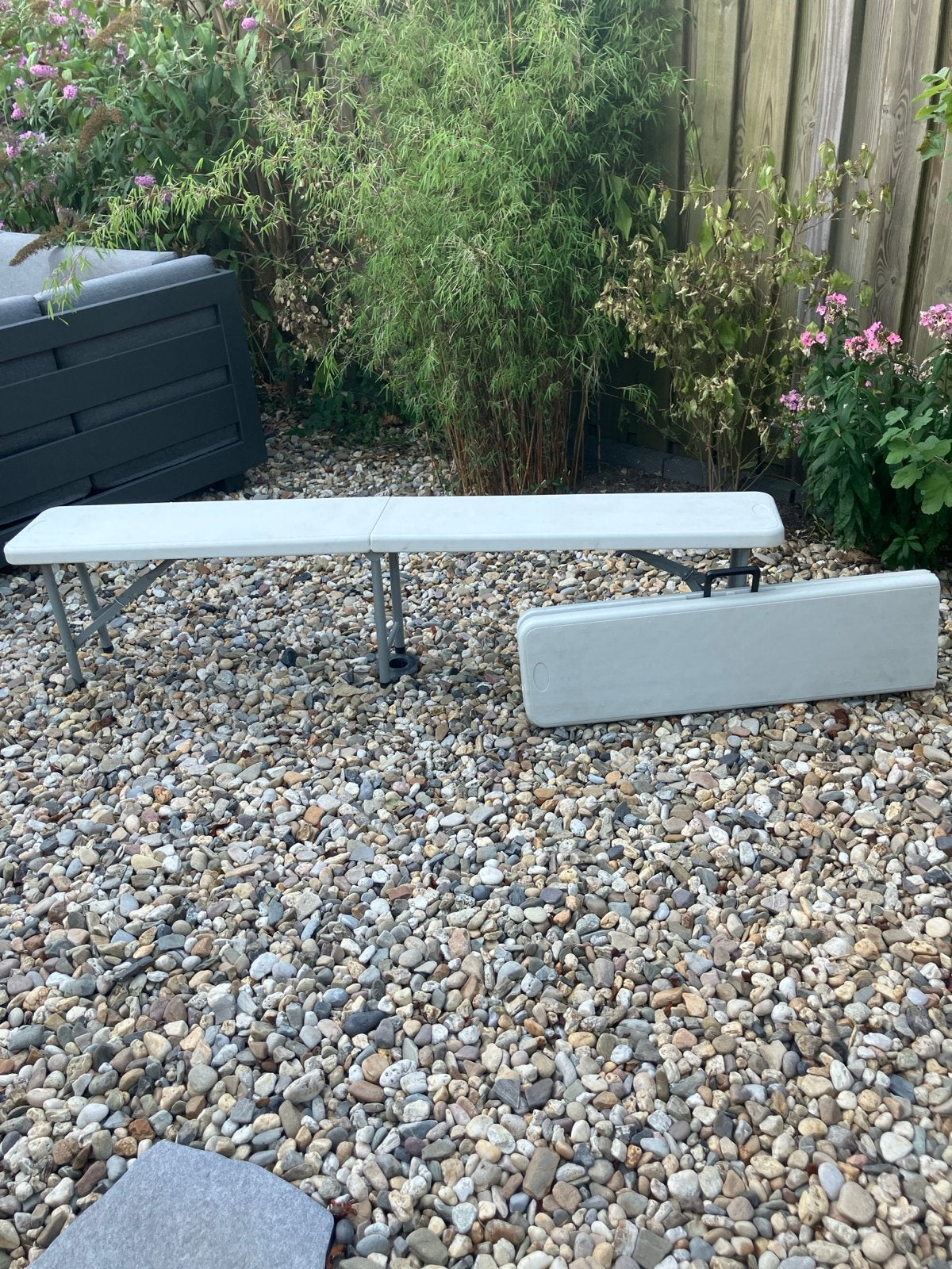 2x Opvouwbare tuinbanken - Ideaal voor feestjes!, Tuin en Terras, Tuinbanken, Ophalen, Gebruikt, Plastic