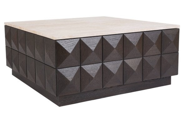 Richmond Interiors Claremont salontafel — bruin travertin, Ophalen, 50 – 75, Modern design, 50 tot 100 cm