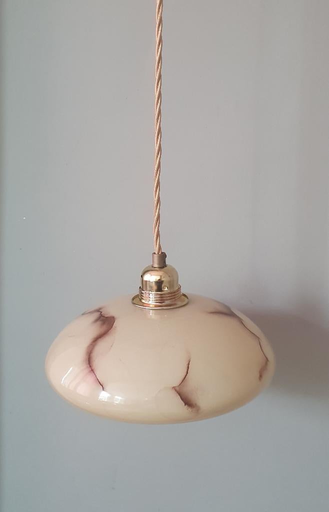 vintage gemarmerde hanglamp - glas in Art Deco stijl., Gebruikt, Antiek, Art Deco, Vintage, Franse lamp, Ophalen of Verzenden