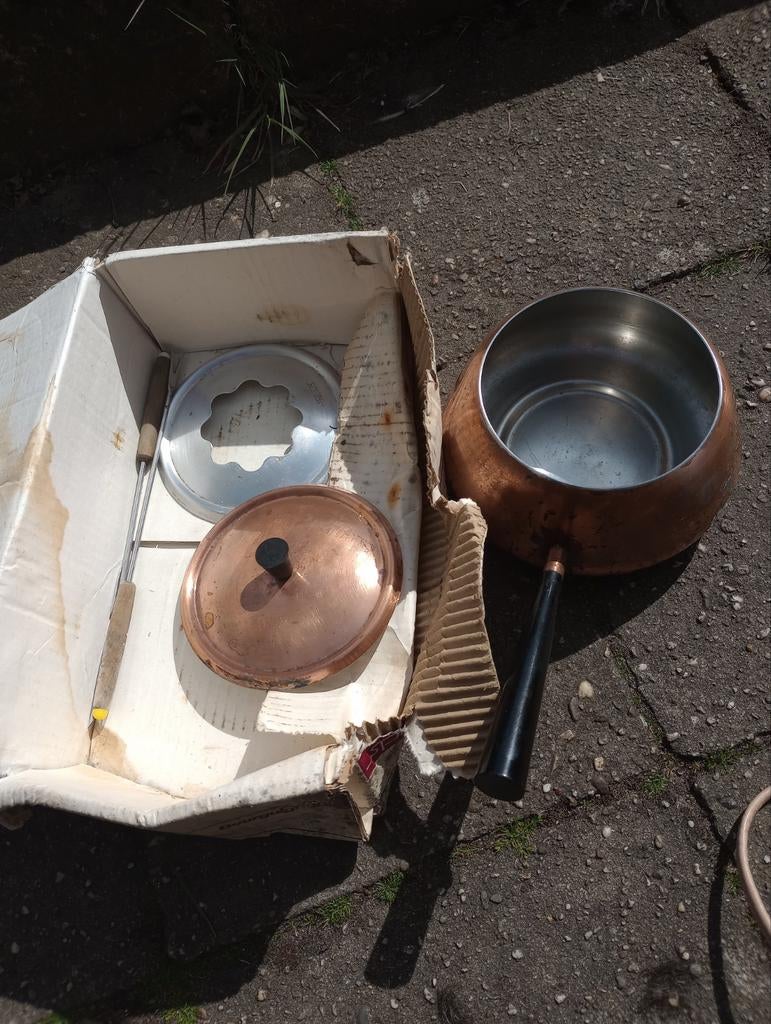 Vintage koperen fonduepan - Bourgondische fondue, Ophalen of Verzenden, Koper