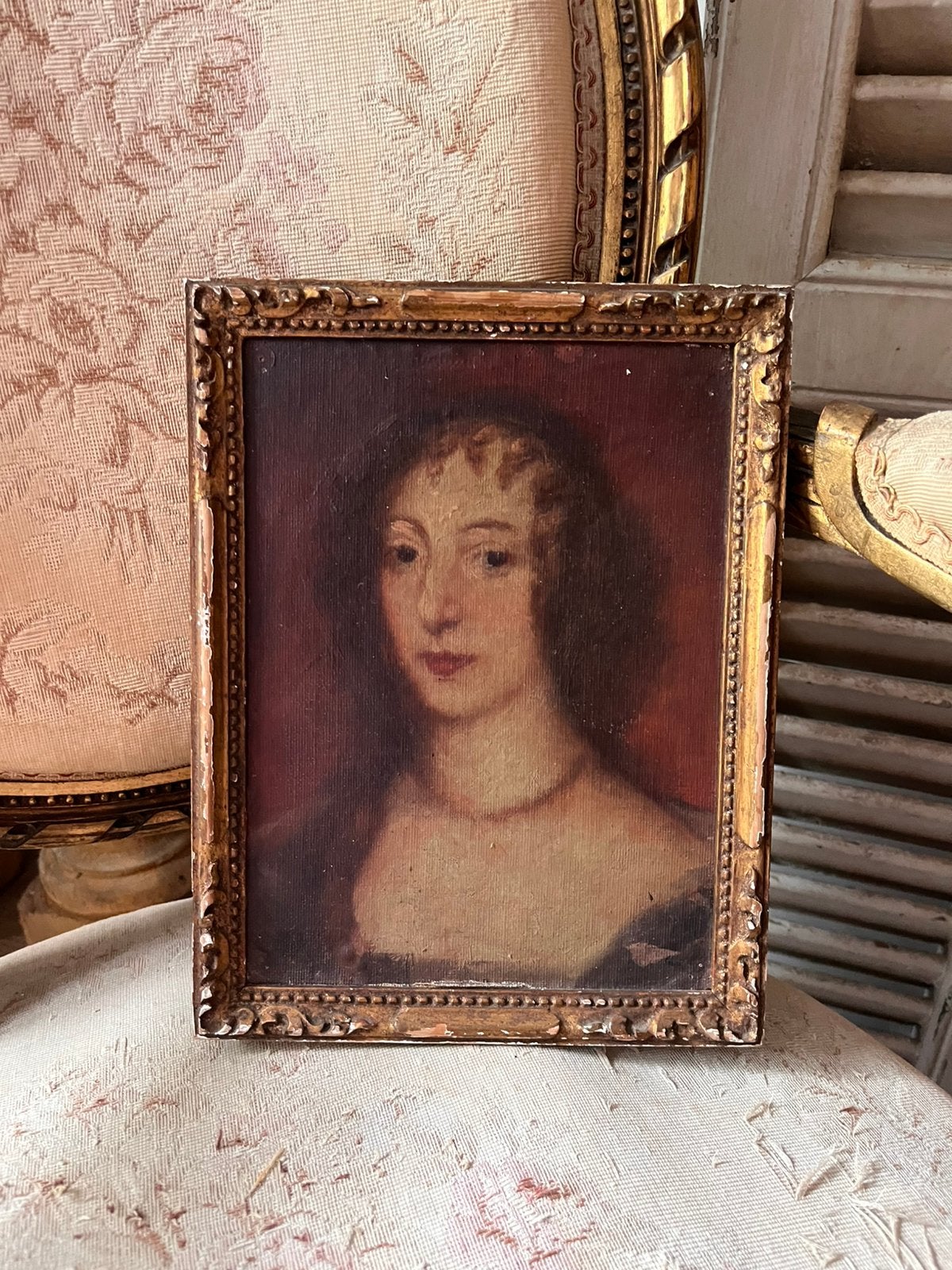 Oud portretje **het geruite roosje**, Antiek en Kunst, Curiosa en Brocante, Ophalen of Verzenden