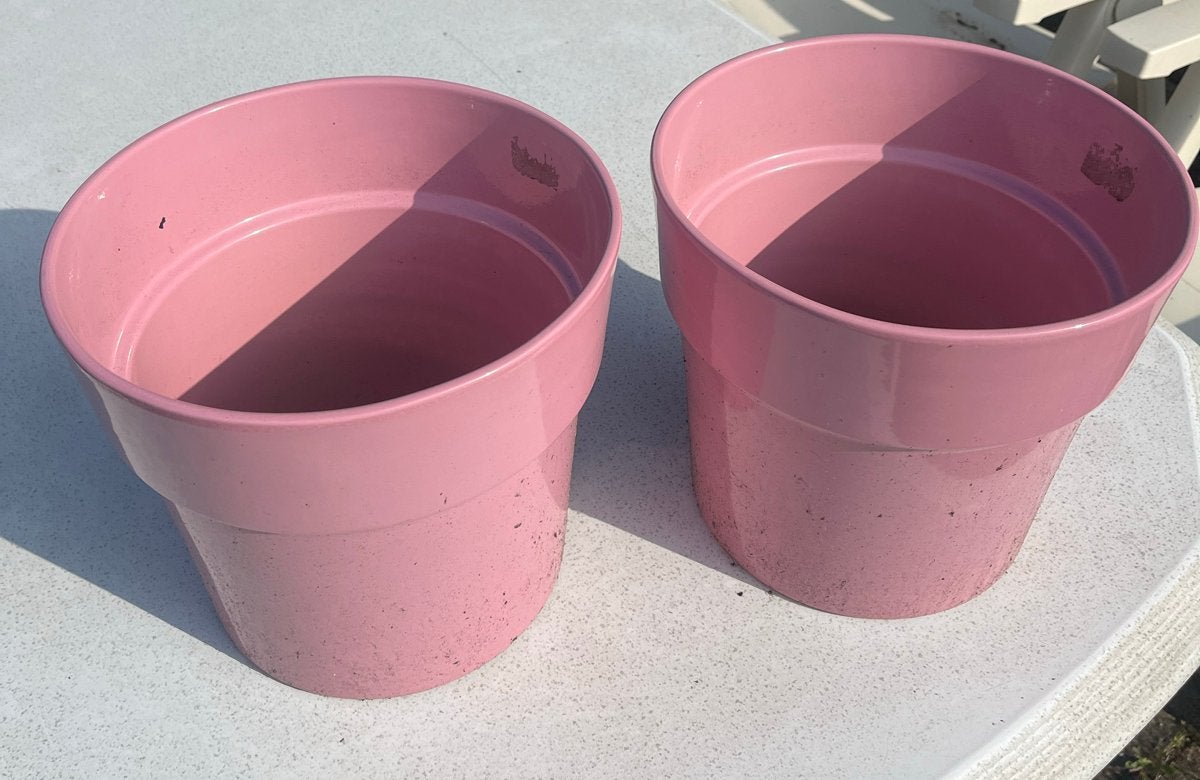 Set van 2 Roze Bloempotten, Ophalen, Kunststof, Gebruikt, Rond