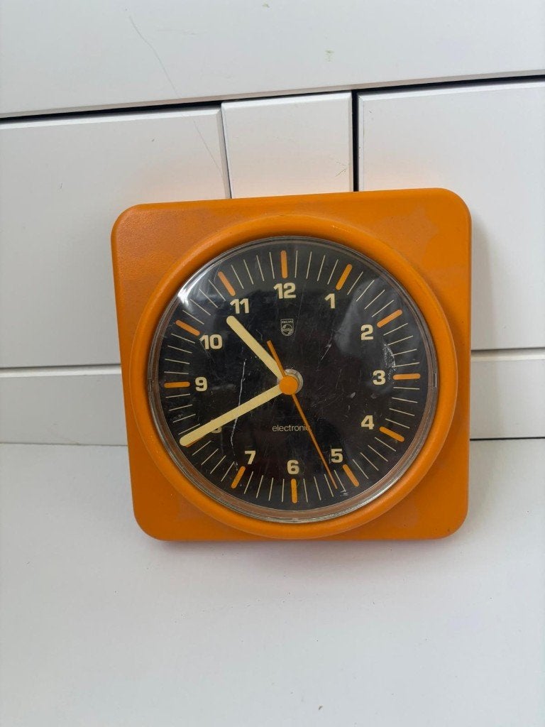 Vintage Philips HR5472 oranje wandklok jaren 70, Ophalen of Verzenden, Huis en Inrichting