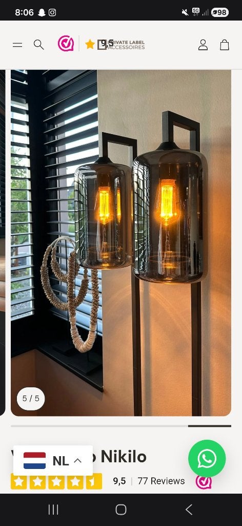 Lamp, Ophalen, Zo goed als nieuw, Glas, 100 tot 150 cm