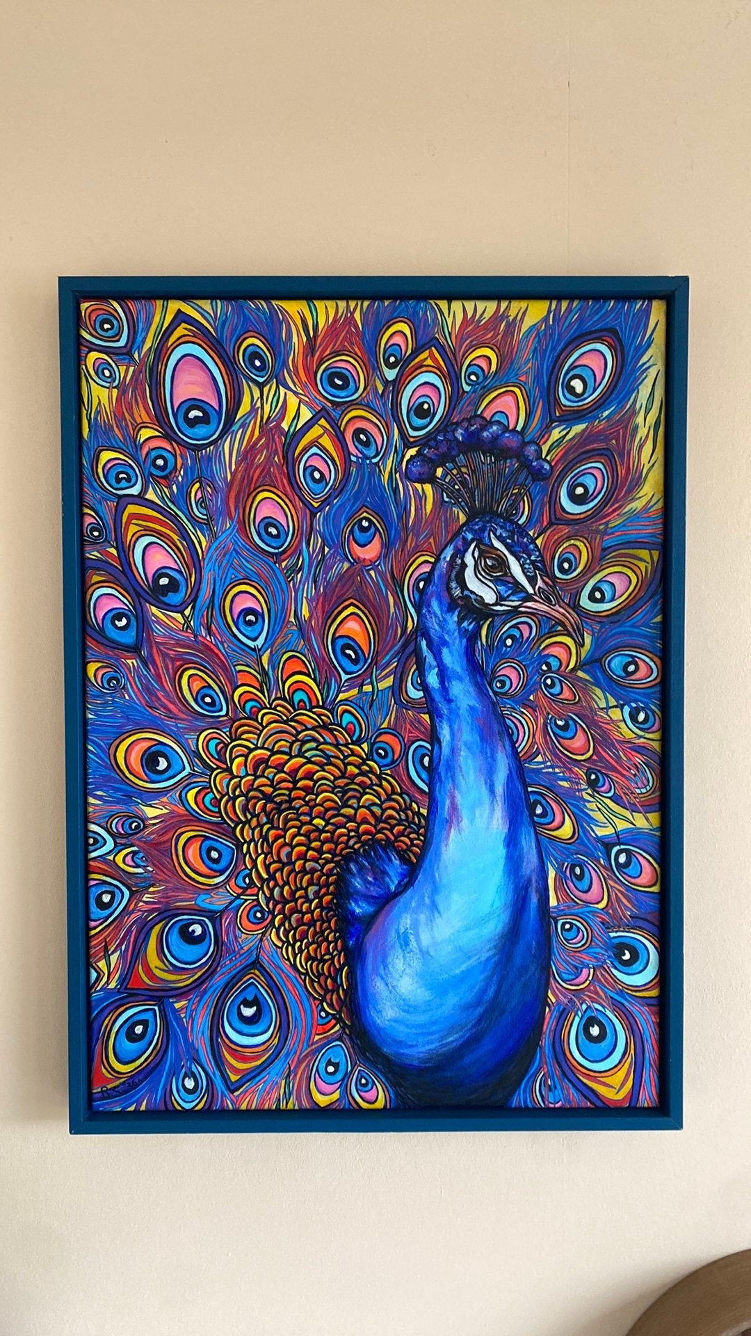Levendig Pauw Schilderij - Acryl op Canvas 50x70, Ophalen, Acrylverf, Handgeschilderd, Dieren