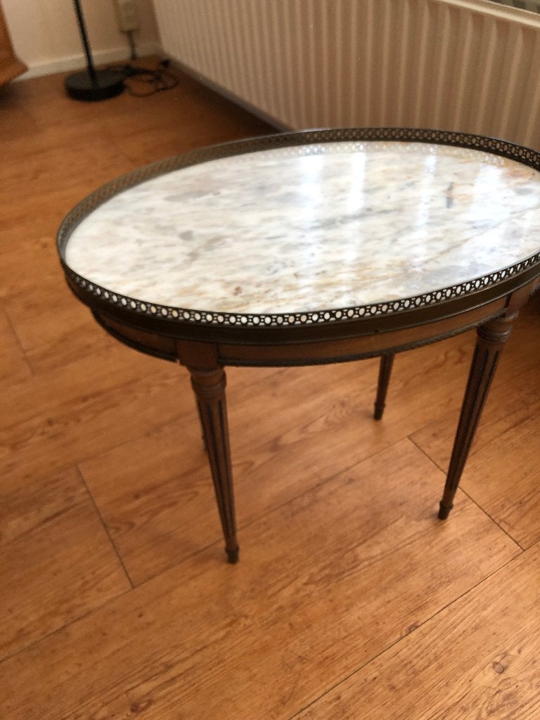 vintage bijzettafeltje met marmeren blad, Overige materialen, Minder dan 55 cm, Gebruikt, Ovaal