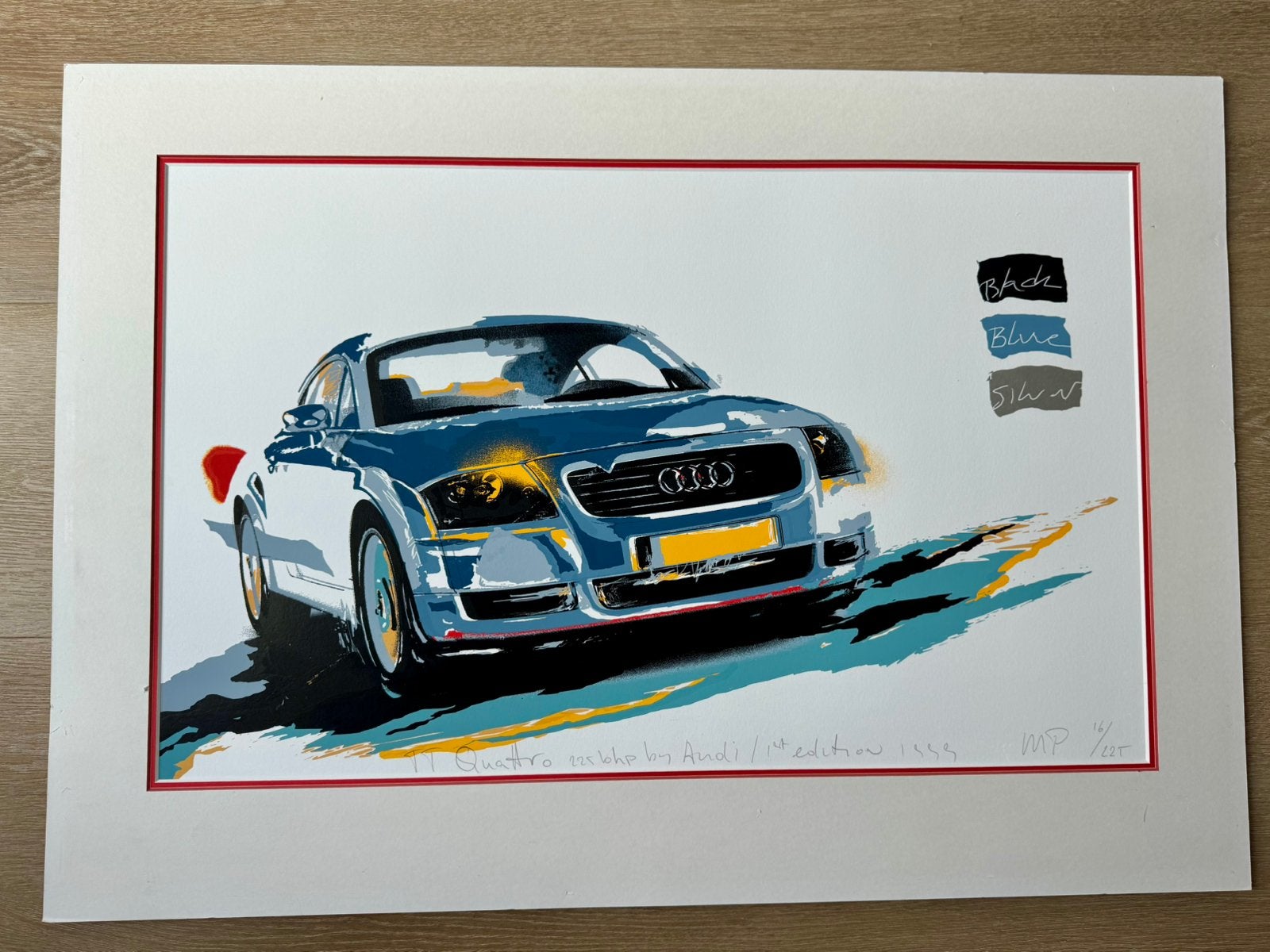Zeefdruk Audi TT Quatro door Michèl Poort voor Pon’s Adam, Ophalen, Zeefdruk, Overige onderwerpen, Gesigneerd