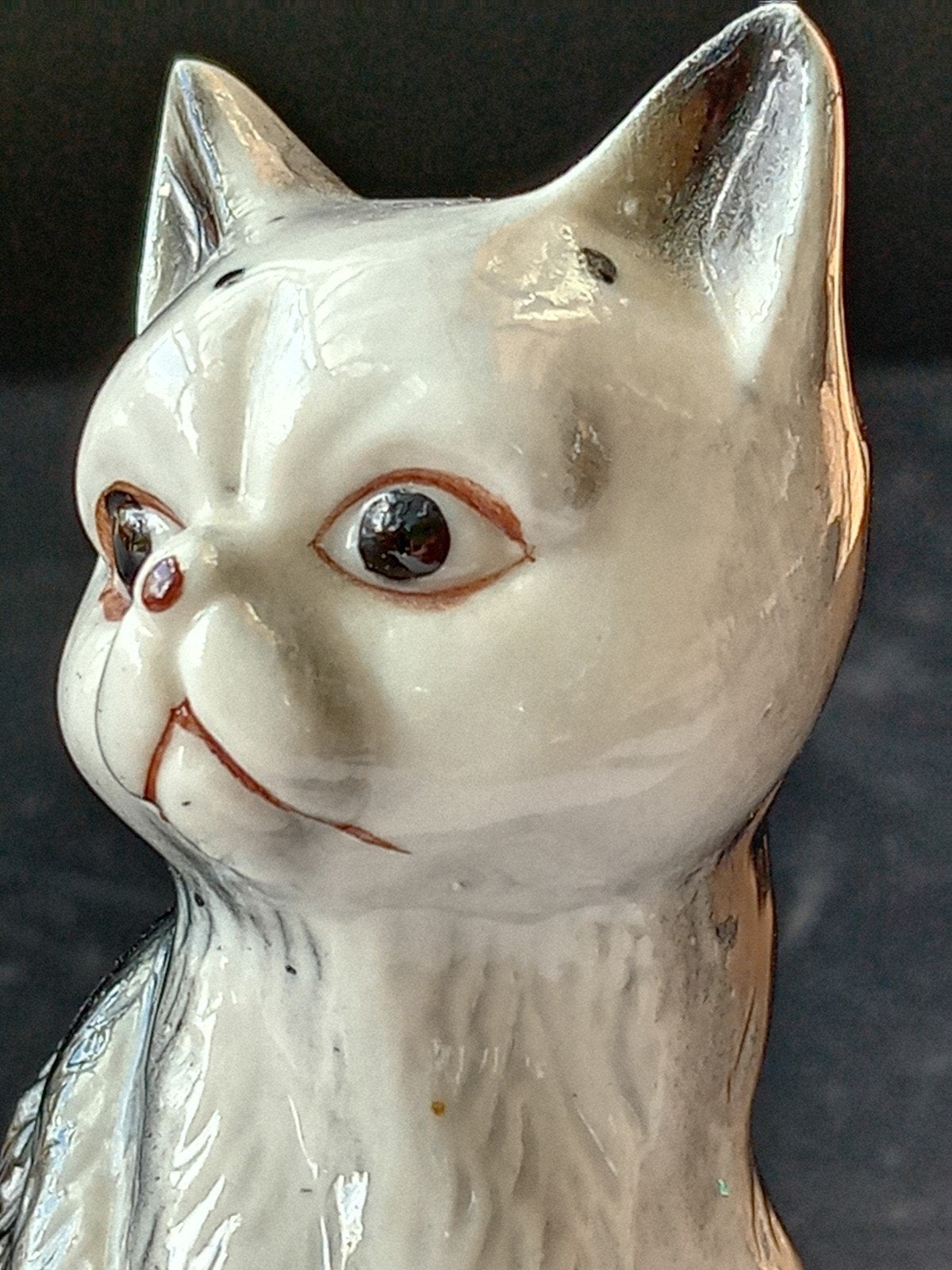 Vintage 1950 Japan porselein poes  - Zwart en Wit, Verzenden, Gebruikt, Hond of Kat, Beeldje of Figuurtje