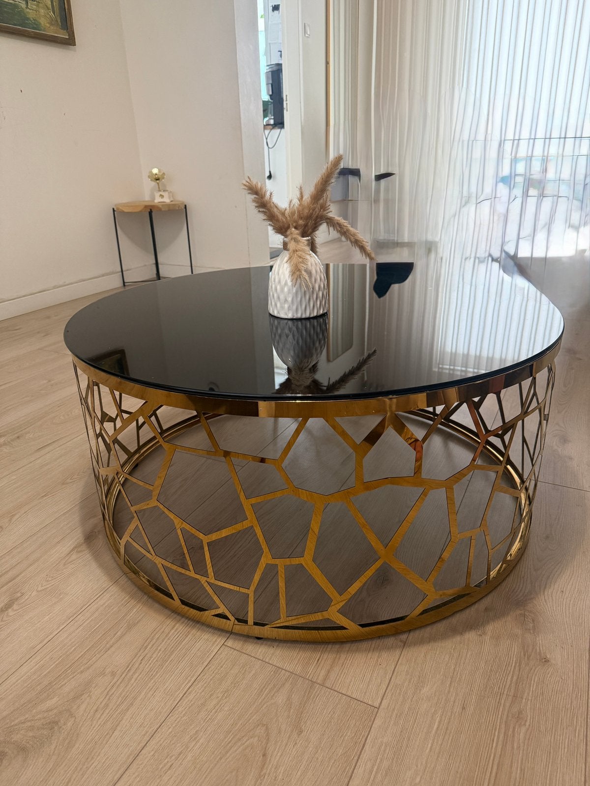 Luxe ronde salontafel zwart/goud, Ophalen