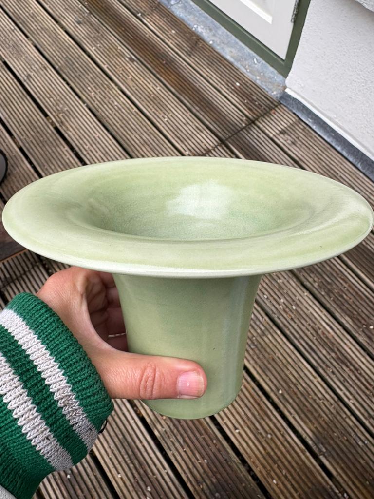Ecri Holland Katwijk groen vaas vintage retro jaren 70, Tuin en Terras, Bloempotten, Rond, Binnen, Ophalen of Verzenden, Aardewerk