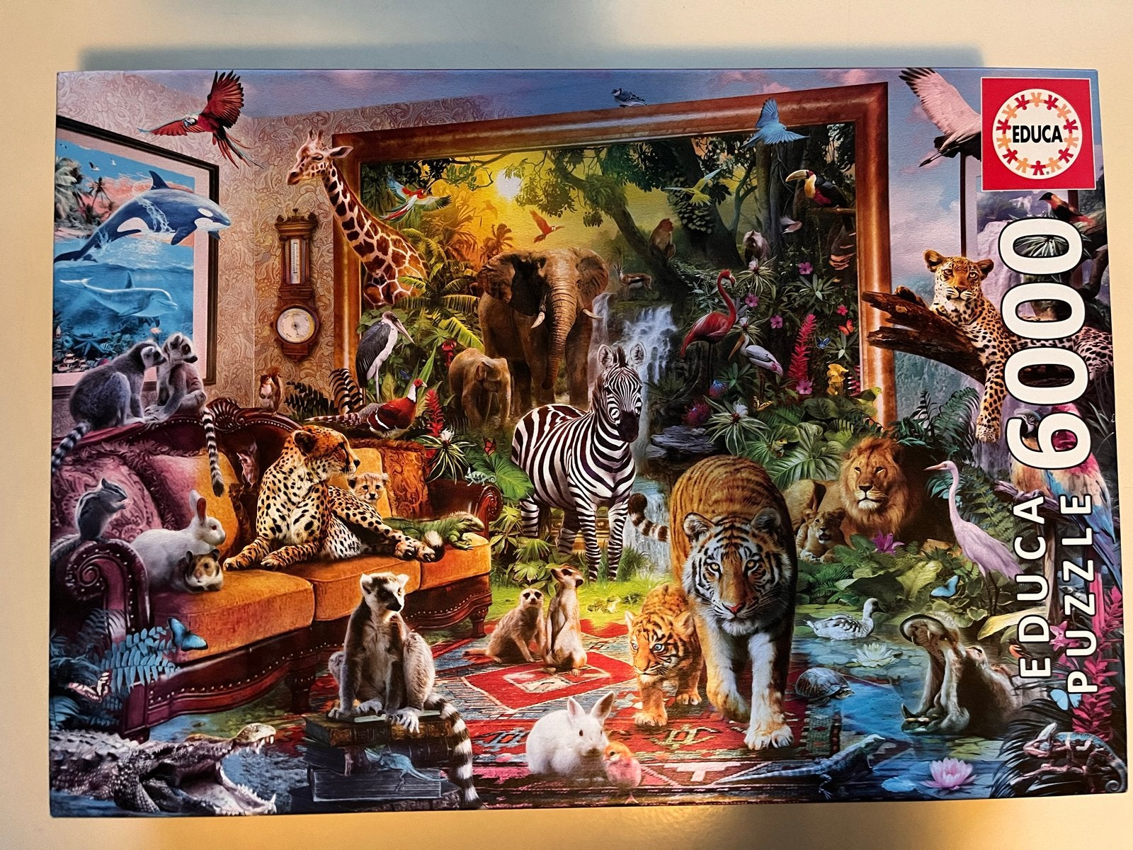 Educapuzzel 6000 stukjes: Wilde dieren in huis, Hobby en Vrije tijd, Ophalen, Meer dan 1500 stukjes, Zo goed als nieuw, Legpuzzel