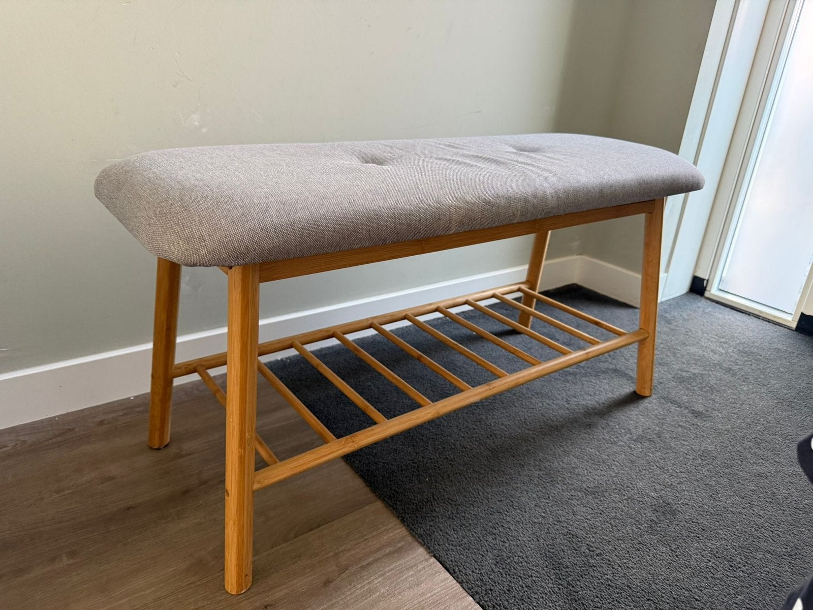 Schoenenbankje met opbergruimte - 90x45x35cm, Huis en Inrichting, Stoelen, Ophalen, Gebruikt, Grijs, Hout