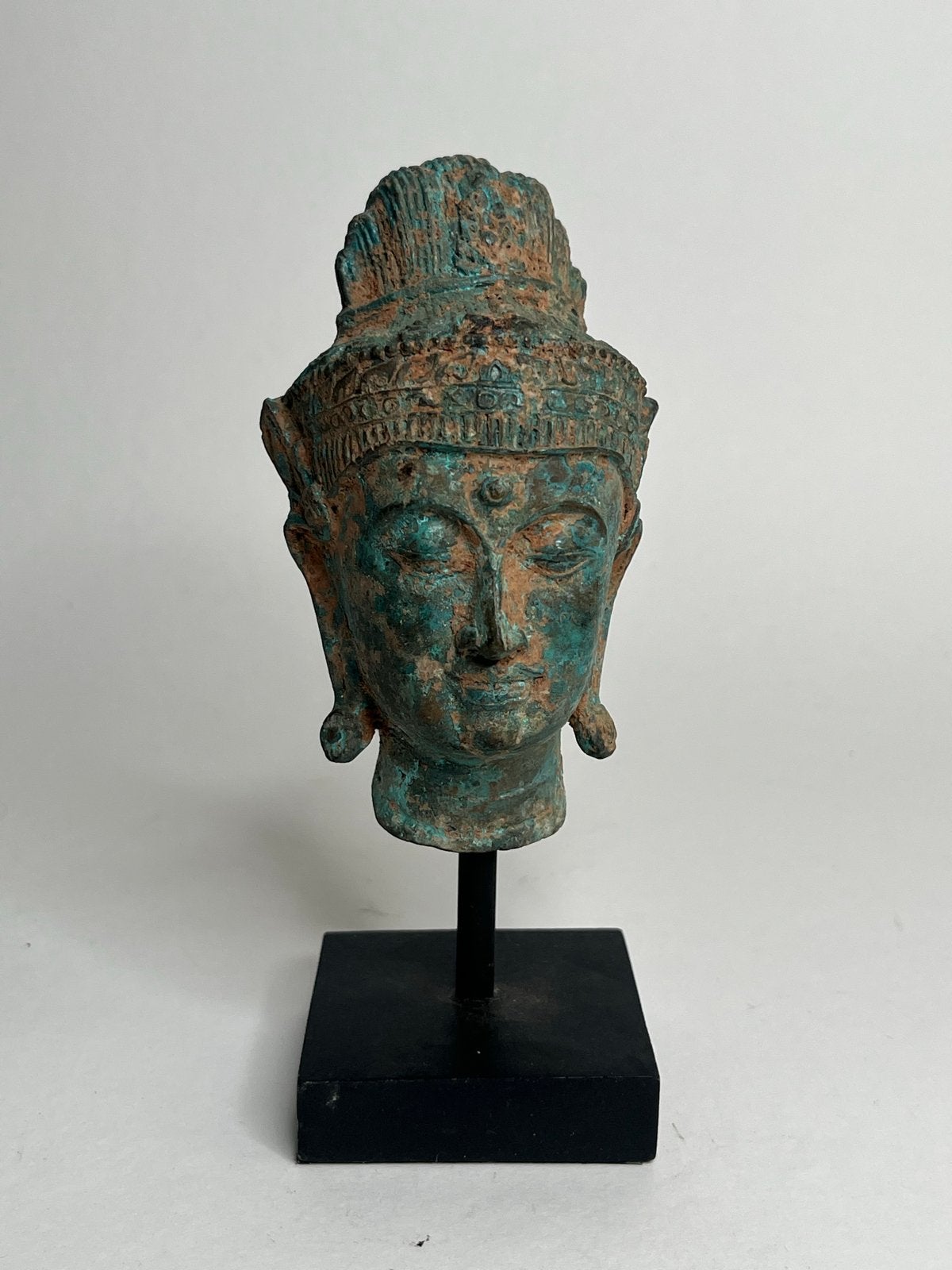 Antieke Boeddha Hoofd Sculptuur - Brons met Patina, Ophalen of Verzenden