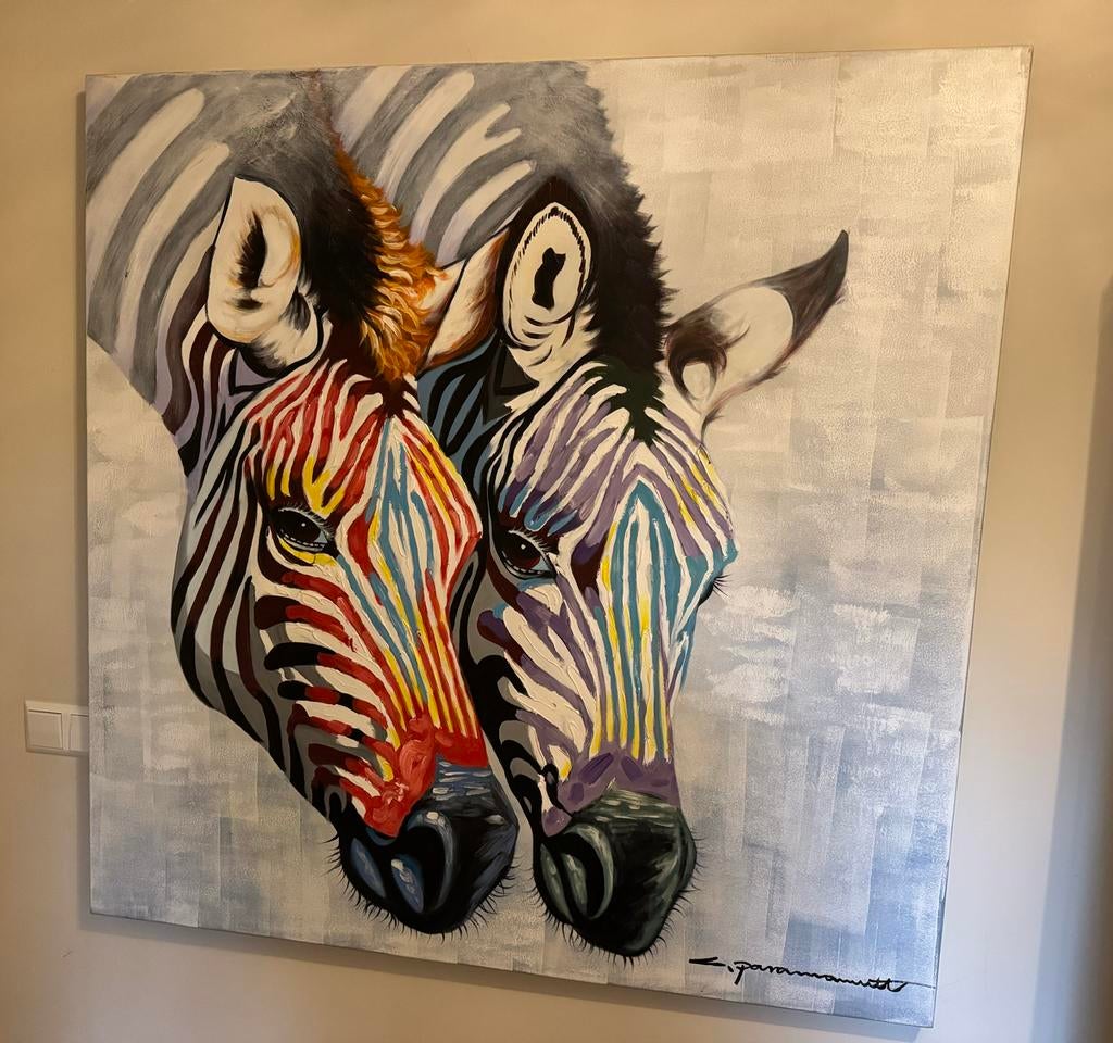 Kleurrijk schilderij met zebra's, L. Paramount, Ophalen