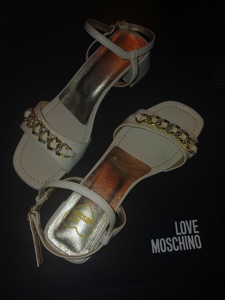 LEREN HAK SANDALEN VAN LOVE MOSCHINO MAAT 38, Schoenen met lage hakken, Overige kleuren, Nieuw, Moschino