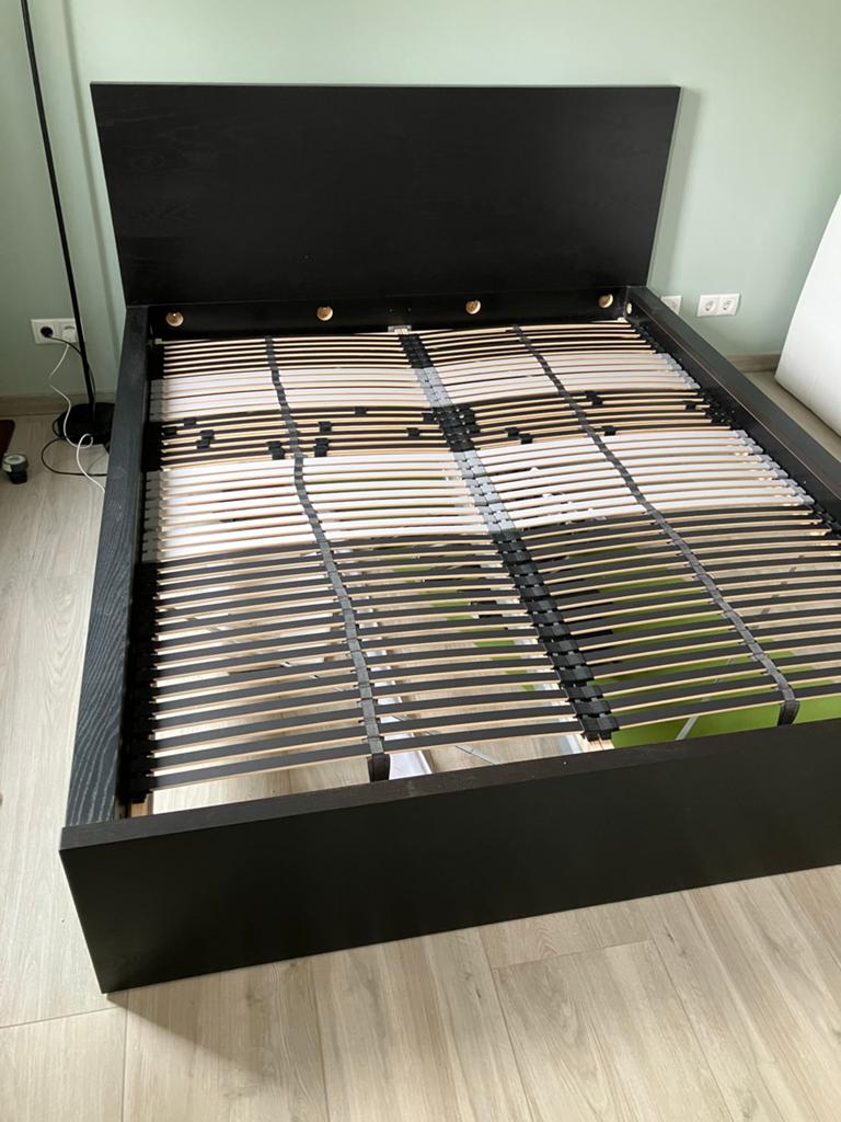 IKEA MALM bed 160x200 cm met lattenbodems (opt. matrassen), Ophalen, Zwart, Tweepersoons, Zo goed als nieuw