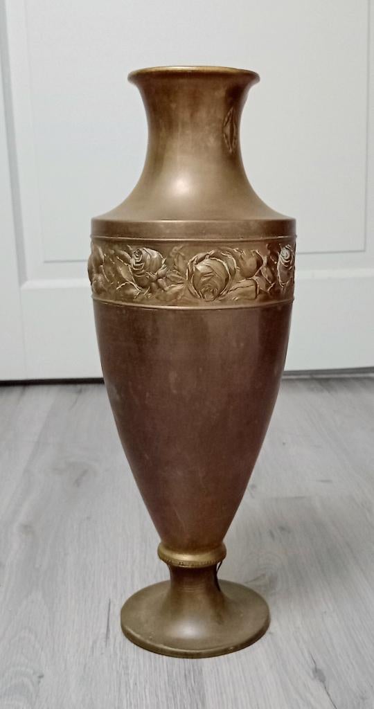 groot koperen vaas met blomenkrans, Antiek en Kunst, Antiek | Koper en Brons, Ophalen of Verzenden