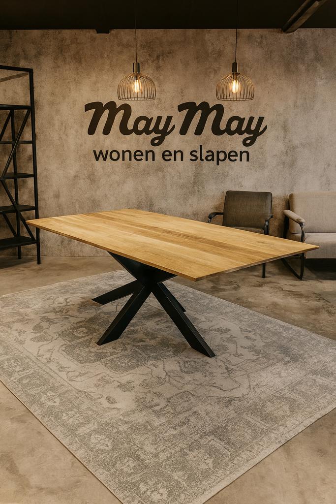 Eettafel rechthoekig vlak blad Mango 200 Direct/Leverbaar, Huis en Inrichting, Overige houtsoorten, Nieuw, #Eettafel#Verjongd#Deens#Mango#Vlak#Kruispoot