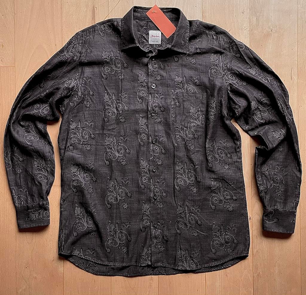 Signum berlin design overhemd modern fit zwart grijs L, Ophalen of Verzenden, Zo goed als nieuw, Zwart, Halswijdte 41/42 (L)