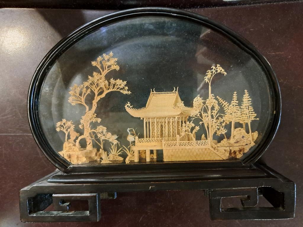 Vintage chinese diorama van kurk kunst, Ophalen of Verzenden