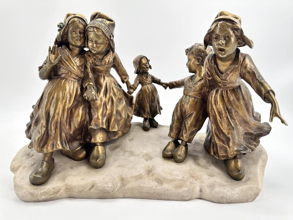 joseph d'aste spelende kinderen brons, Antiek en Kunst, Kunst | Beelden en Houtsnijwerken, Ophalen of Verzenden