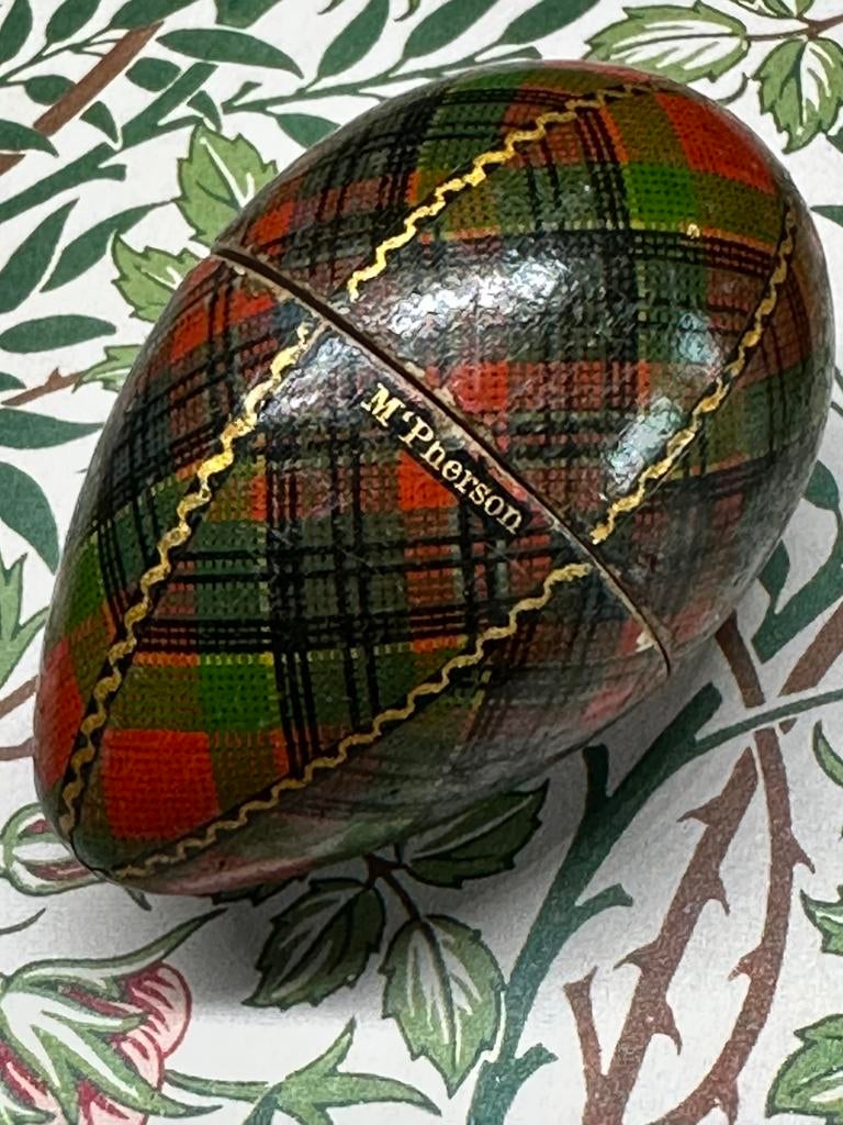 Antiek houten fournituren ei, Schotse tartanware – McPherson, Antiek en Kunst, Verzenden