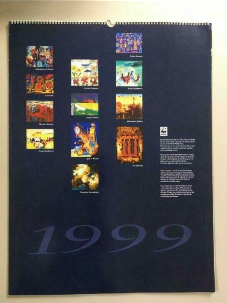 kunstkalender 1999 Wereld Natuur Fonds WNF VIA 12 platen, Ophalen of Verzenden, Maandkalender, Gebruikt
