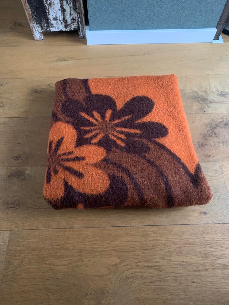 Vintage Aabe XXL oranje - bruine deken van 100% scheerwol, Ophalen of Verzenden, Zo goed als nieuw