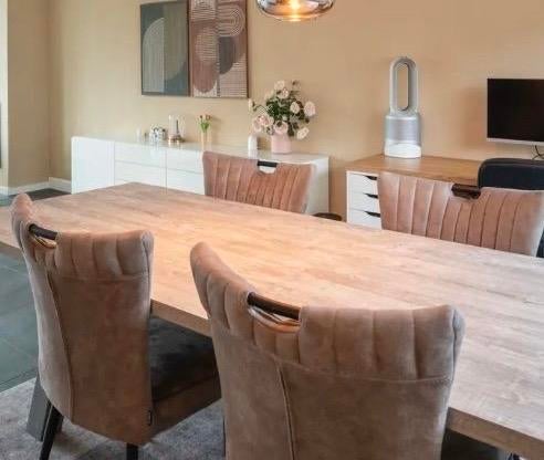 Eettafel met stoelen, Ophalen, Gebruikt, 100 tot 150 cm, Eikenhout