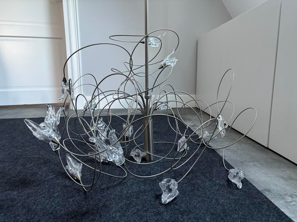 Mooie hanglamp, vide lamp, kroonluchter RVS, Huis en Inrichting, Ophalen, Chic, Zo goed als nieuw, Glas