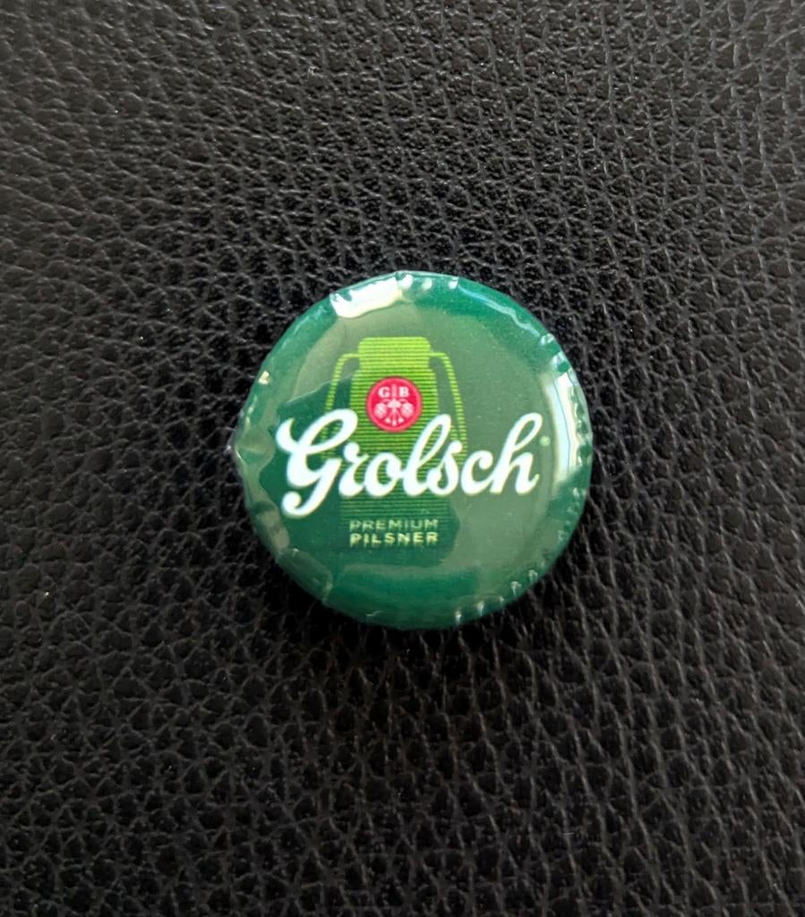 Grolsch - 25 mm button/speld/pin - Groen, Verzamelen, Biermerken, Nieuw, Overige typen, Grolsch, Ophalen of Verzenden