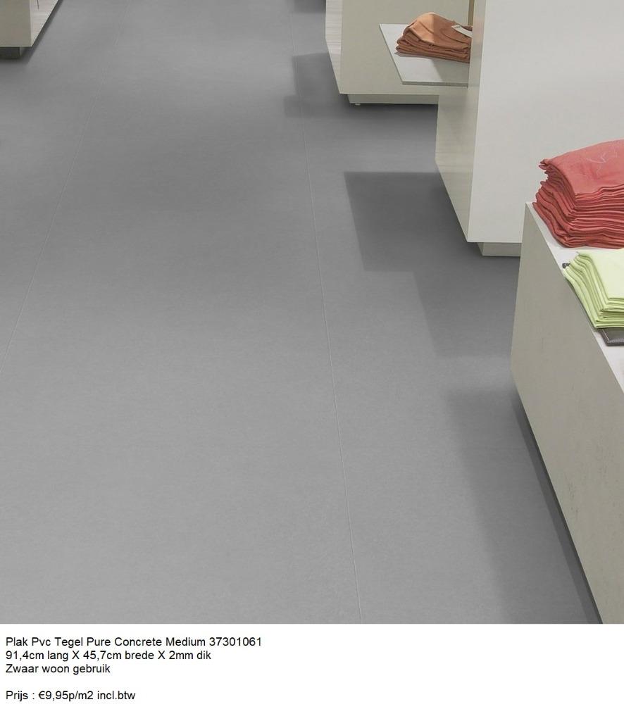 Grote Plak Pvc Pure Concrete Medium € 9,95m² inc.btw, Nieuw, Ophalen of Verzenden, Grijs, Laminaat