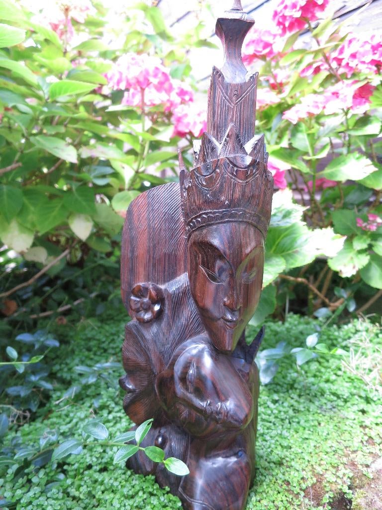 prachtig zwaar beeld uit zwaar coromandel hout gesneden 42cm, Ophalen of Verzenden