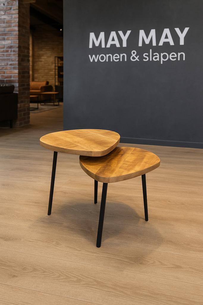 Salontafel 2-delig Mango/Metaal Direct/Leverbaar E-7260, Huis en Inrichting, Tafels | Salontafels, Nieuw, Minder dan 50 cm, Minder dan 50 cm